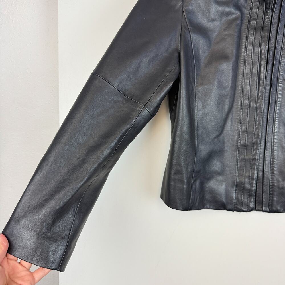 WORTH Luxury 100% Leather Womens Jacket Black - Size 12P Petite - Picture 7 of 11